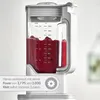 A close-up of a blender with a red smoothie inside, with marketing text at the bottom. Produktbild-Vorschau