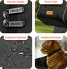A collage of four images showcasing features of a pet carrier. Produktbild-Vorschau