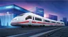 A high-speed train at a modern station at night. Produktbild-Vorschau