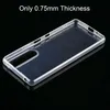 A clear, transparent phone case is shown against a black background. Produktbild-Vorschau