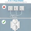 The image shows a comparison of how multiple plugs can clutter a wall socket versus how the adapter organizes them. Produktbild-Vorschau