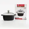 A black pot with a silver lid is shown next to its packaging. Produktbild-Vorschau