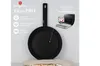 A black frying pan with marketing text and graphics. Náhled obrázku produktu