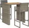 vidaXL 3-tlg. Gartenbar-Set mit Kissen Grau Poly Rattan Produktbild-Vorschau 1