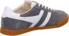 A side view of a single gray sneaker with white accents and a brown sole. Produktbild-Vorschau