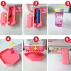 Sechsteilige Collage, die zeigt, wie man eine pink-weiße Blasenpistole zusammenbaut und benutzt Náhled obrázku produktu