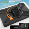 A black tablet case with a 360-degree rotating stand and hand strap is shown from a diagonal angle. Produktbild-Vorschau