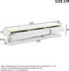 A diagram showing the dimensions of a white TV stand with gold accents. Voir les images du produit