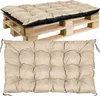 A beige tufted cushion is shown on top of a wooden pallet in the top image, and a close-up of the cushion is shown in the bottom image. Náhľad obrázku produktu