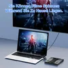 A laptop connected to a large screen, displaying the same content, with a small external drive next to the laptop. Produktbild-Vorschau