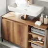 Nahaufnahme des unteren Bereichs des SoBuy Badmöbels BZR63-L-PF mit Waschbecken und Accessoires Produktbild-Vorschau