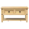 A front view of a light wood coffee table with two drawers and a lower shelf, set against a white background. Voir les images du produit