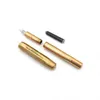 A disassembled brass fountain pen with an ink cartridge, laid out on a white background. Produktbild-Vorschau
