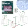 A collage of images showing LED gift decorations, packaging, and dimensions. Podgląd zdjęcia produktu