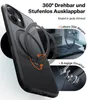 A black phone case with a ring stand is shown, with text overlays highlighting its features. Anteprima dell’immagine prodotto