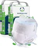 Two packages of adult diapers are shown behind a single adult diaper that is partially submerged in water with leaves. Produktbild-Vorschau