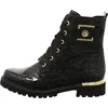 A black boot with a crocodile pattern and gold accents. Produktbild-Vorschau
