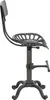 A side view of a black and silver industrial-style bar stool with a tractor seat. Voir les images du produit