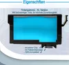 A close-up view of an ink cartridge filled with blue ink, with descriptive text and checkmarks highlighting its features. Produktbild-Vorschau