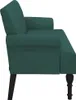 Side view of a dark green upholstered bench with a backrest and four black legs, isolated on a white background. Náhľad obrázku produktu