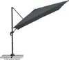 A dark gray cantilever umbrella is shown against a white background. The umbrella is angled, with its canopy extended and its pole attached to a base. Produktbild-Vorschau