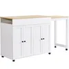 A white kitchen island with a wooden countertop and an attached pull-out table, shown against a white background. Anteprima dell’immagine prodotto