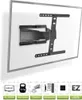 A TV wall mount is shown attached to a large, flat-screen television mounted on a white wall. Below the television, there are several icons with accompanying text, highlighting product features and specifications. Produktbild-Vorschau