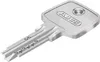 A close-up, studio shot of a silver key. Produktbild-Vorschau