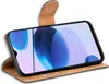 A book-style phone case is open, displaying a smartphone screen. Produktbild-Vorschau