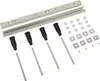 A collection of metal and plastic parts for a bathtub installation. Produktbild-Vorschau
