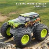 A remote-controlled monster truck toy is shown outdoors on a grassy and rocky terrain. Produktbild-Vorschau
