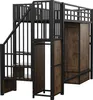 A loft bed with a wardrobe and stairs, made of metal and wood. Podgląd zdjęcia produktu