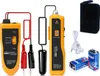A collage of a wire locator kit, including the transmitter, receiver, headphones, and batteries. Produktbild-Vorschau
