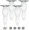 Four white furniture legs with silver mounting plates are arranged in a group on a white background. Below the legs are a pile of screws and four felt pads. Náhled obrázku produktu