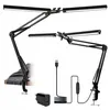 A black LED desk lamp with an adjustable arm and clamp base, shown with its USB cable and power adapter. Náhľad obrázku produktu