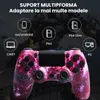 A gaming controller with a galaxy print, surrounded by icons and text indicating compatibility with various devices. Produktbild-Vorschau