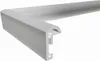A close-up, angled view of a corner of a silver picture frame profile, showing its cross-section and rounded outer edge. Produktbild-Vorschau
