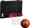 A mini basketball hoop with a backboard, rim, net, and a basketball. Produktbild-Vorschau