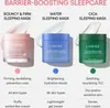 Three different Laneige sleeping masks are displayed side-by-side with descriptive text below each. Náhľad obrázku produktu