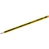 A yellow pencil with black stripes and orange tip is shown against a white background. Voir les images du produit