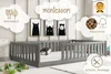 A Montessori-style floor bed for children, set up in a nursery or playroom with decorative elements. Produktbild-Vorschau