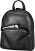A black leather backpack with a front pocket containing a phone or wallet. Produktbild-Vorschau