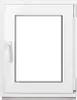 A white window frame with a clear glass pane. Produktbild-Vorschau