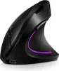A black vertical ergonomic mouse with purple LED lighting. Podgląd zdjęcia produktu