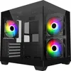 A black computer tower case with tempered glass panels and RGB fans. Podgląd zdjęcia produktu