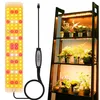A plant grow light panel and a shelf with plants under grow lights. Produktbild-Vorschau
