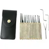 A set of lock picking tools and a black leather case are laid out on a white background. Produktbild-Vorschau