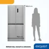 A side-by-side comparison of a refrigerator and a person to illustrate the refrigerator's dimensions. Measurements are provided. Produktbild-Vorschau
