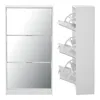 A white shoe cabinet with mirrored doors and a side view showing the internal shoe compartments. Anteprima dell’immagine prodotto