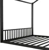 A close-up view of a black metal canopy bed frame. Podgląd zdjęcia produktu